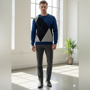 Express Design  Studio Crewneck Sweater in Blue, Black, and Gray Size M